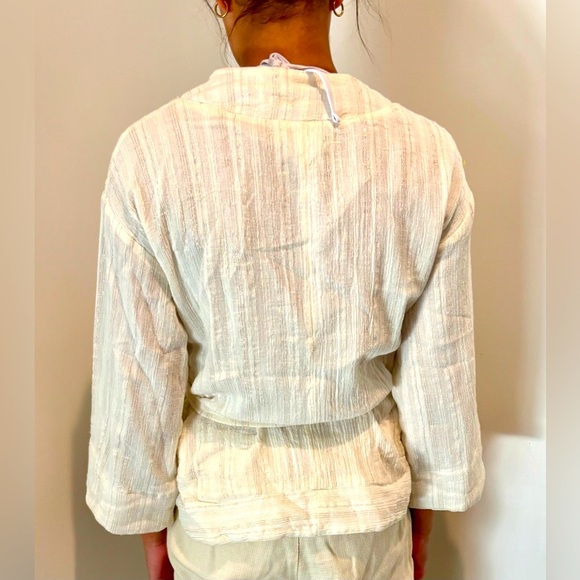 HEI HEI Anthropologie Amita Cream Gold Metallic Stripe Kimono Belted Jacket S - Picture 4 of 9